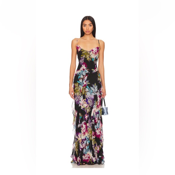 {Nicolas) Floral Black Ruffle Dress - Picture 1 of 7